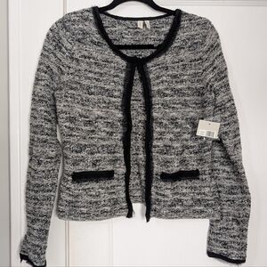Madison Tweed Knit Cardigan Jacket M Gray Black Bouclé Hook Front NWT Wool Blend